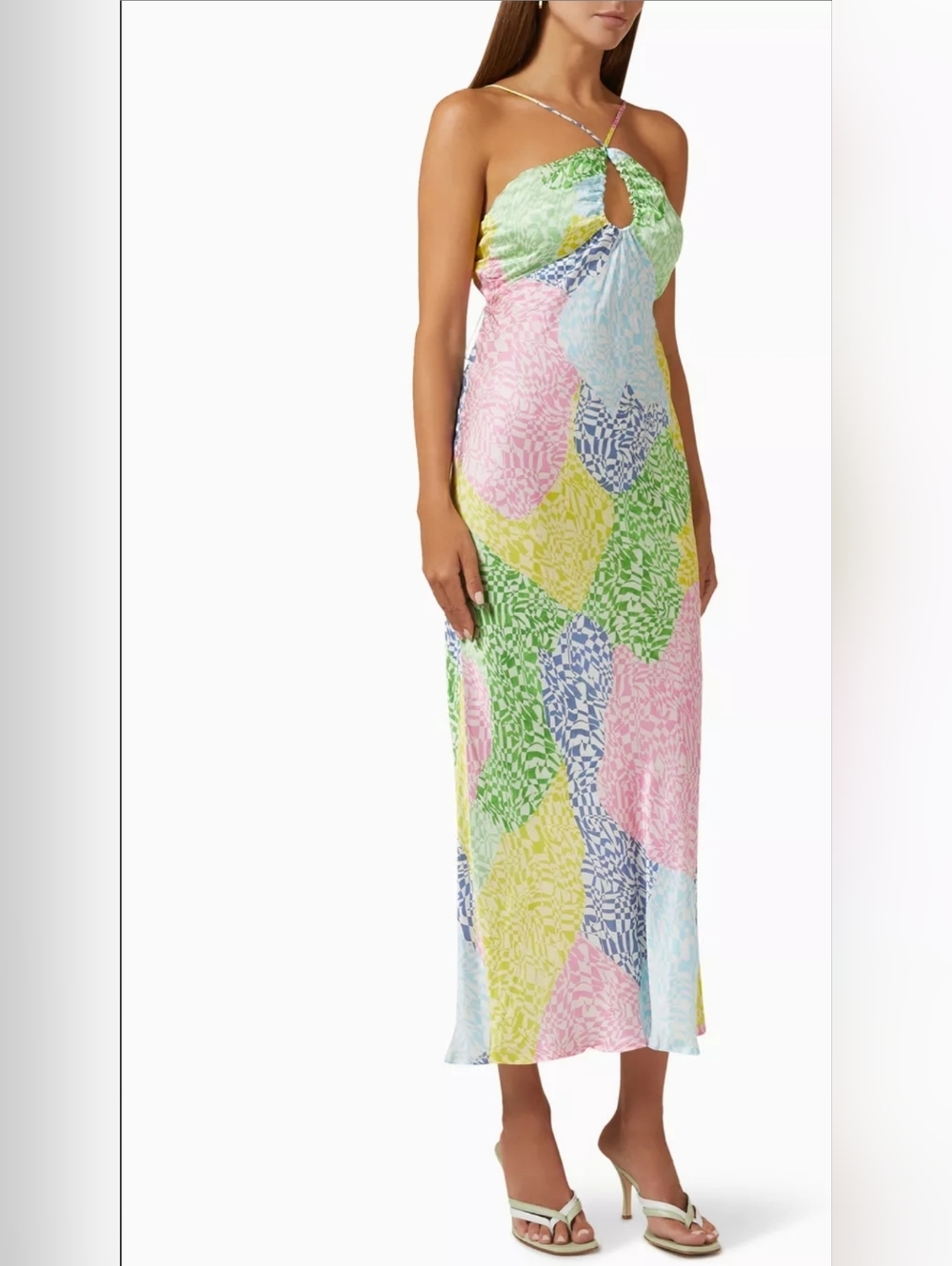 SUBOO Splice Slip Resort Multi-Color Printed Halter Midi Dress Size M